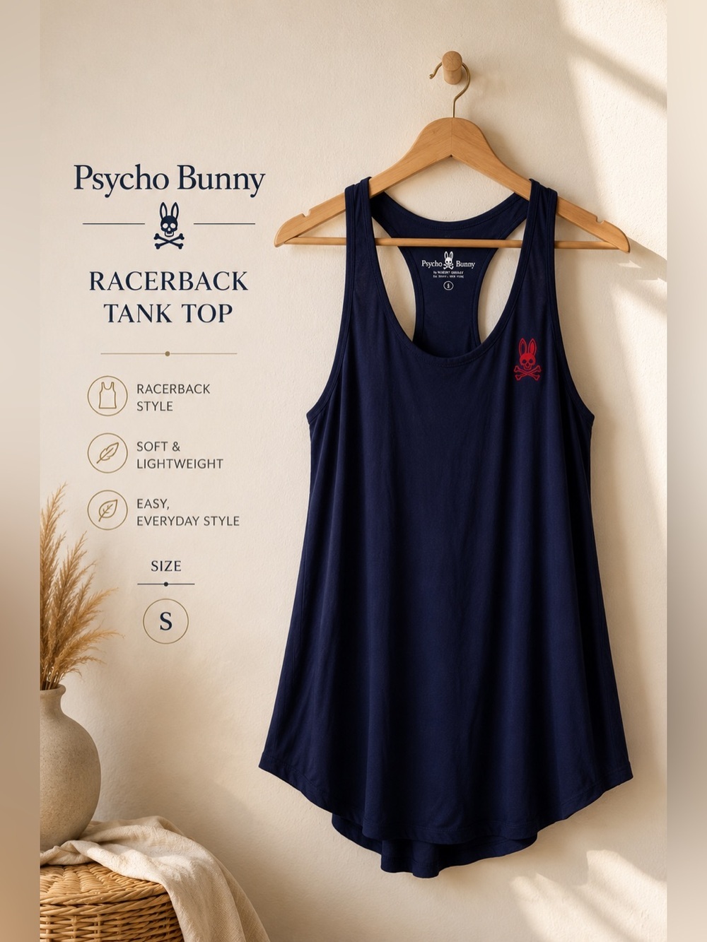Psycho Bunny Navy Racerback Tank Top Red Flocked Logo Size S